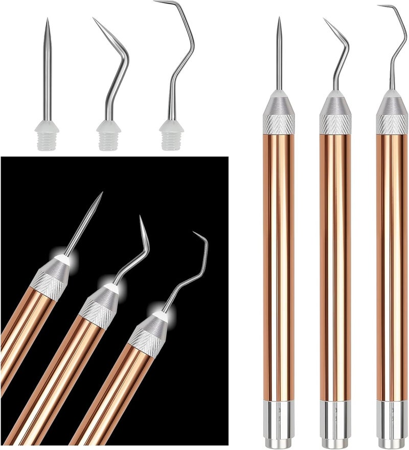 GETRIC 3PCS LED Weeding Tools for Vinyl with Light with Pin and Hook Lighted Pin Pen Weeding Tool for Removing Iron on Tiny Vinyl Paper Silhouette Cutting Machines Supply (Rose Gold) (3PCS-Rose Gold) - Image 1
